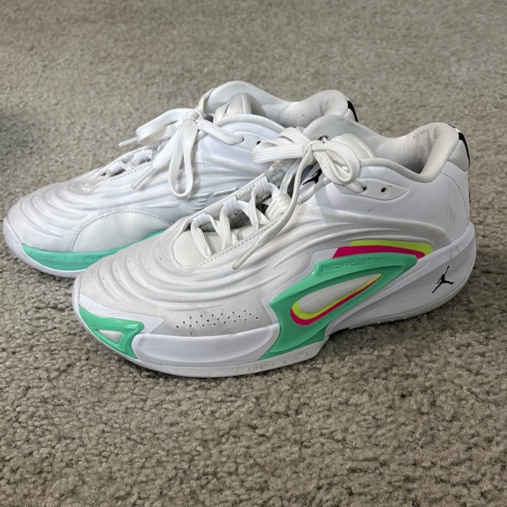 Mens White and Green Athletic Shoes